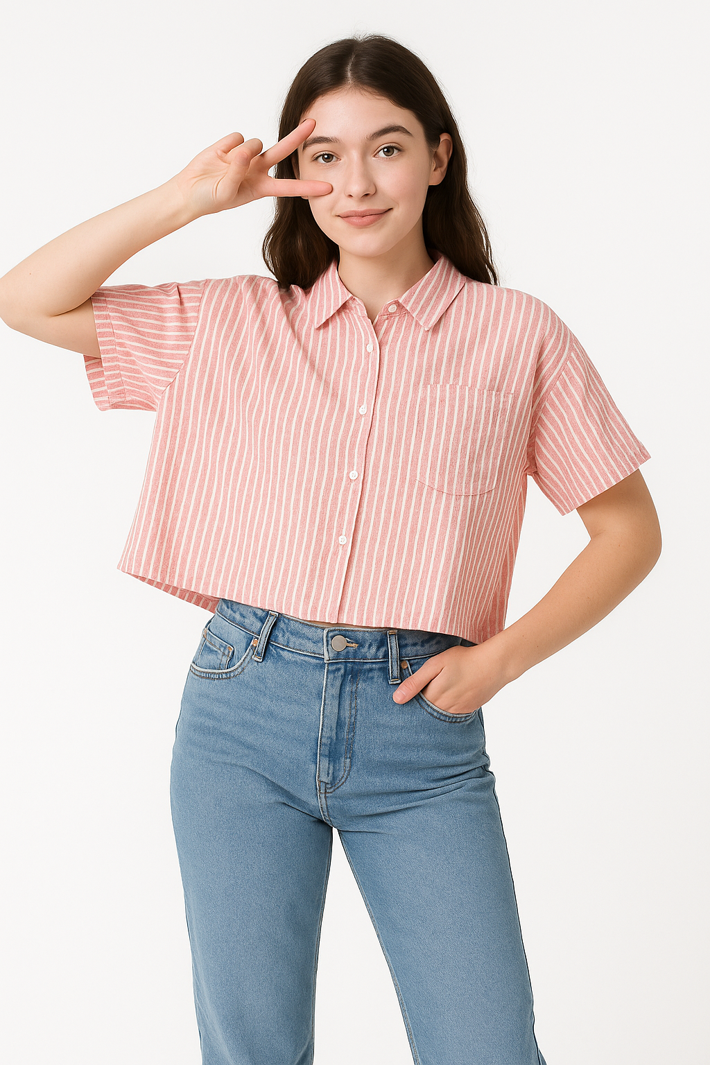 Camisa De Lino Corta A Rayas C/Bolsillo - Imagen 6