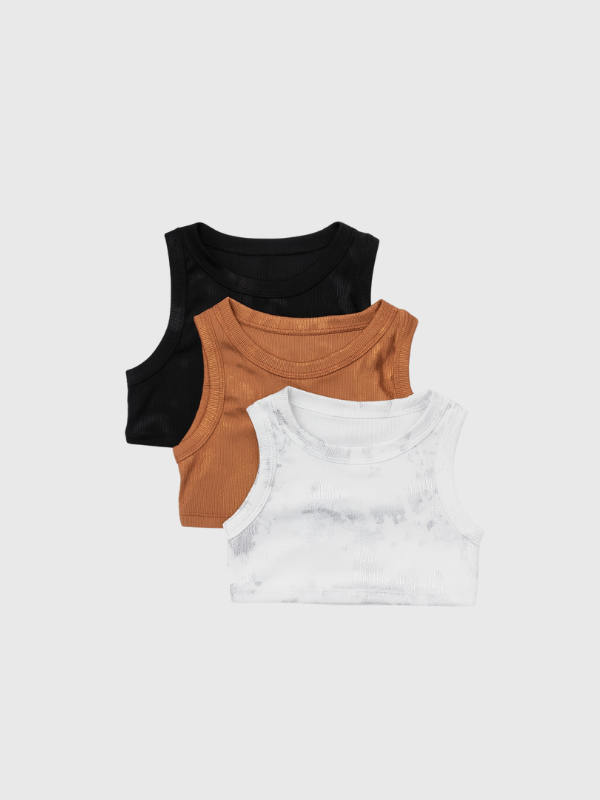 Musculosa Corta Tipo Top Con Brillos Estampado