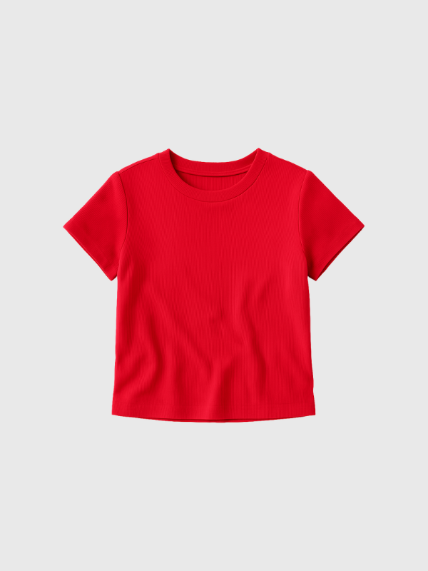 Remera Basica Ribana Manga Corta Cuello Redondo