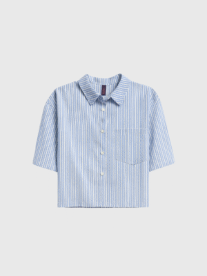 Camisa De Lino Corta A Rayas C/Bolsillo
