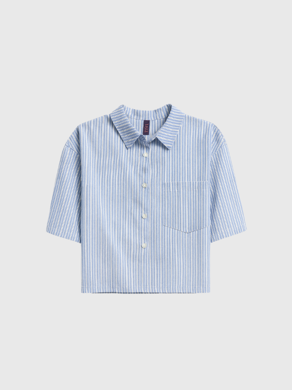 Camisa De Lino Corta A Rayas C/Bolsillo
