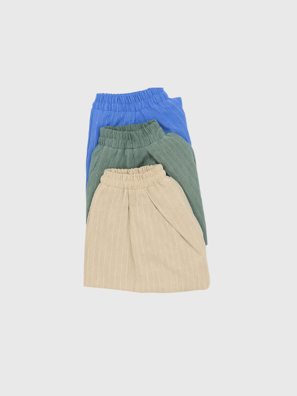 Pantalón Lino Con Rayas Bolsillos Y Elástico