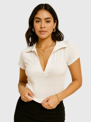 Remera Corta Polo Con Cartera Rayas