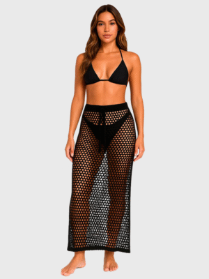 Pollera Larga Playero Tejido Hilo Algodon Tipo Red Calado