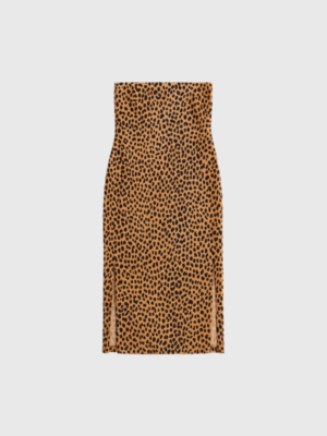 Vestido Straple Print Elastizado Con Corte en Pierna