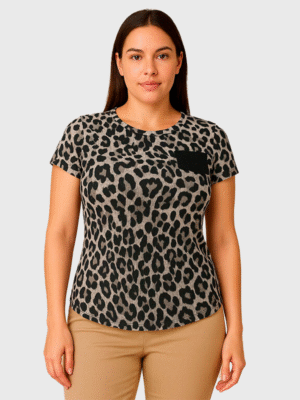 HBIJ Remera Valentina Estampado/Bordado Leopardo C/Bolsillo