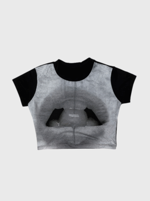Remera Corta Basica Estampada/Bordado Labios Colores Varios