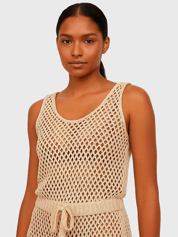 Musculosa Playero Tejido Hilo Algodon Tipo Red Calado - Imagen 2