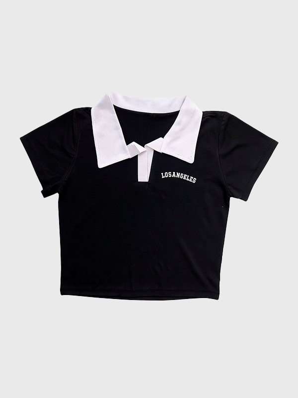 Remera Tipo Polo Modal Estampado/Bordado Los Angeles Super Cute - Imagen 3