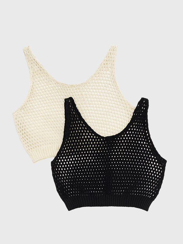 Musculosa Playero Tejido Hilo Algodon Tipo Red Calado - Imagen 3