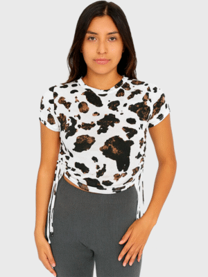 Remera Corta Con Frunce Estampado/Bordado Vaca