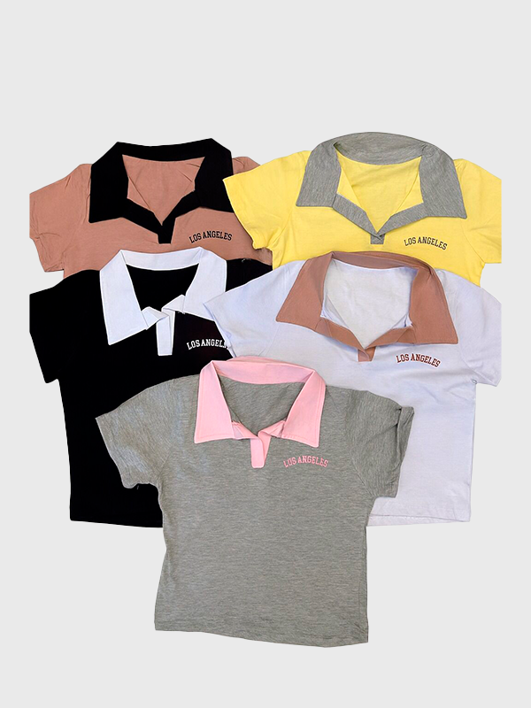 Remera Tipo Polo Modal Estampado/Bordado Los Angeles Super Cute - Imagen 2