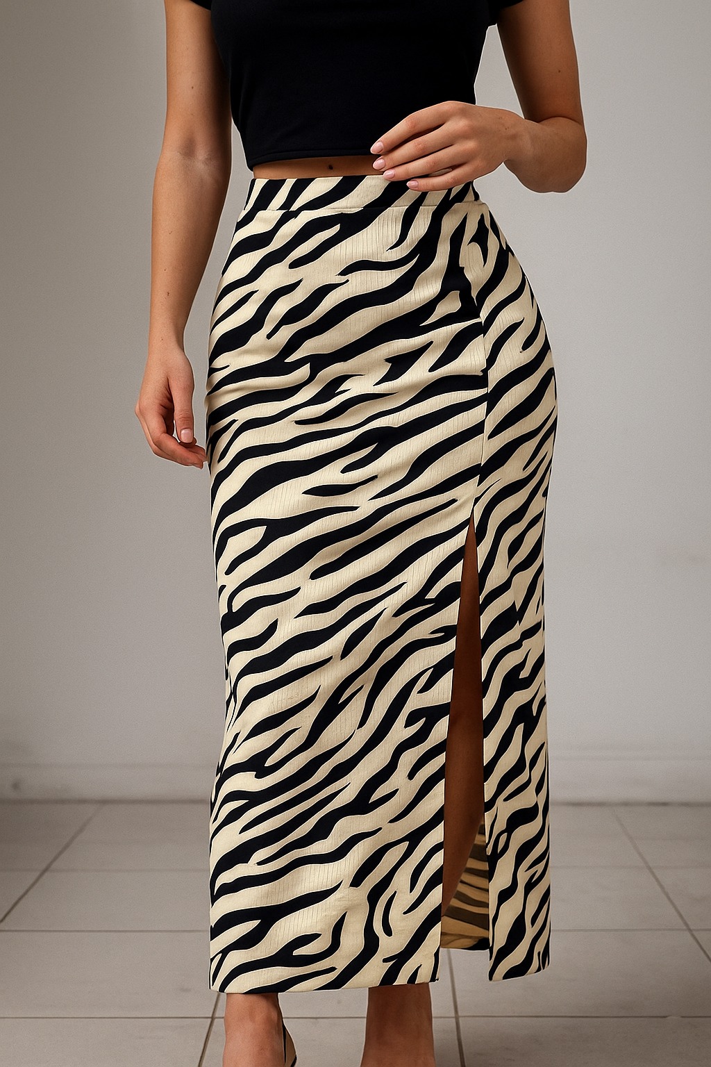 Pollera Zebra Con Abertura Unico T - Imagen 3