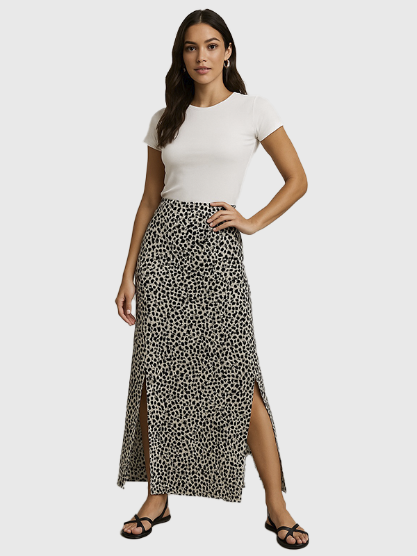 Pollera Larga Dos Aberturas Print Estampado/Bordado Fresca