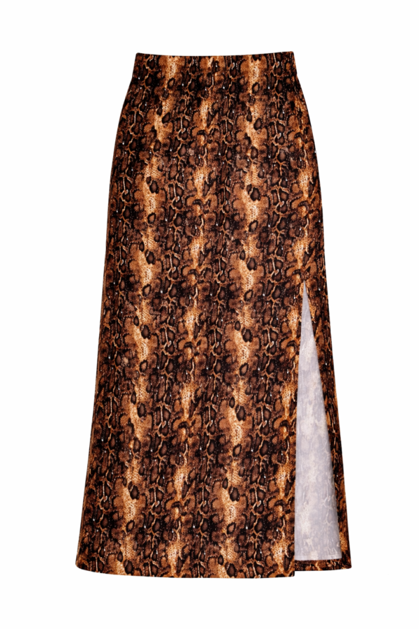 Pollera Con Tajo 0 Animal Print Sexy Lagarto Bronce