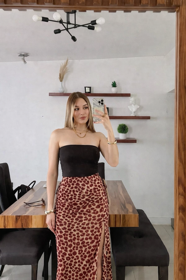 Pollera Con Tajo 0 Animal Print Sexy Rojo