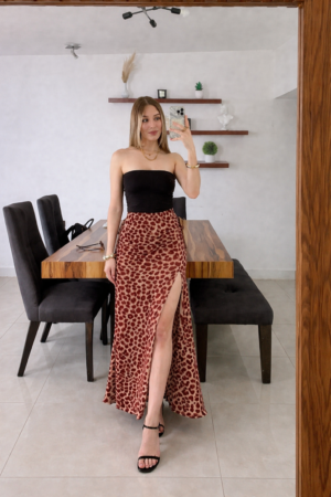 Pollera Con Tajo 0 Animal Print Sexy Rojo