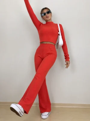 Conjunto Pantalón + Remera en Morley Canelón Color Terracota