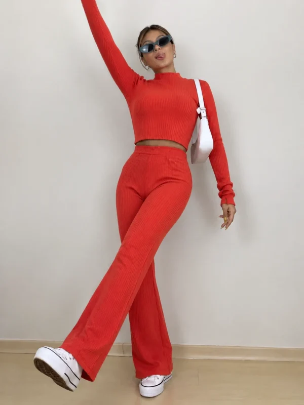 Conjunto Pantalón + Remera en Morley Canelón Color Terracota