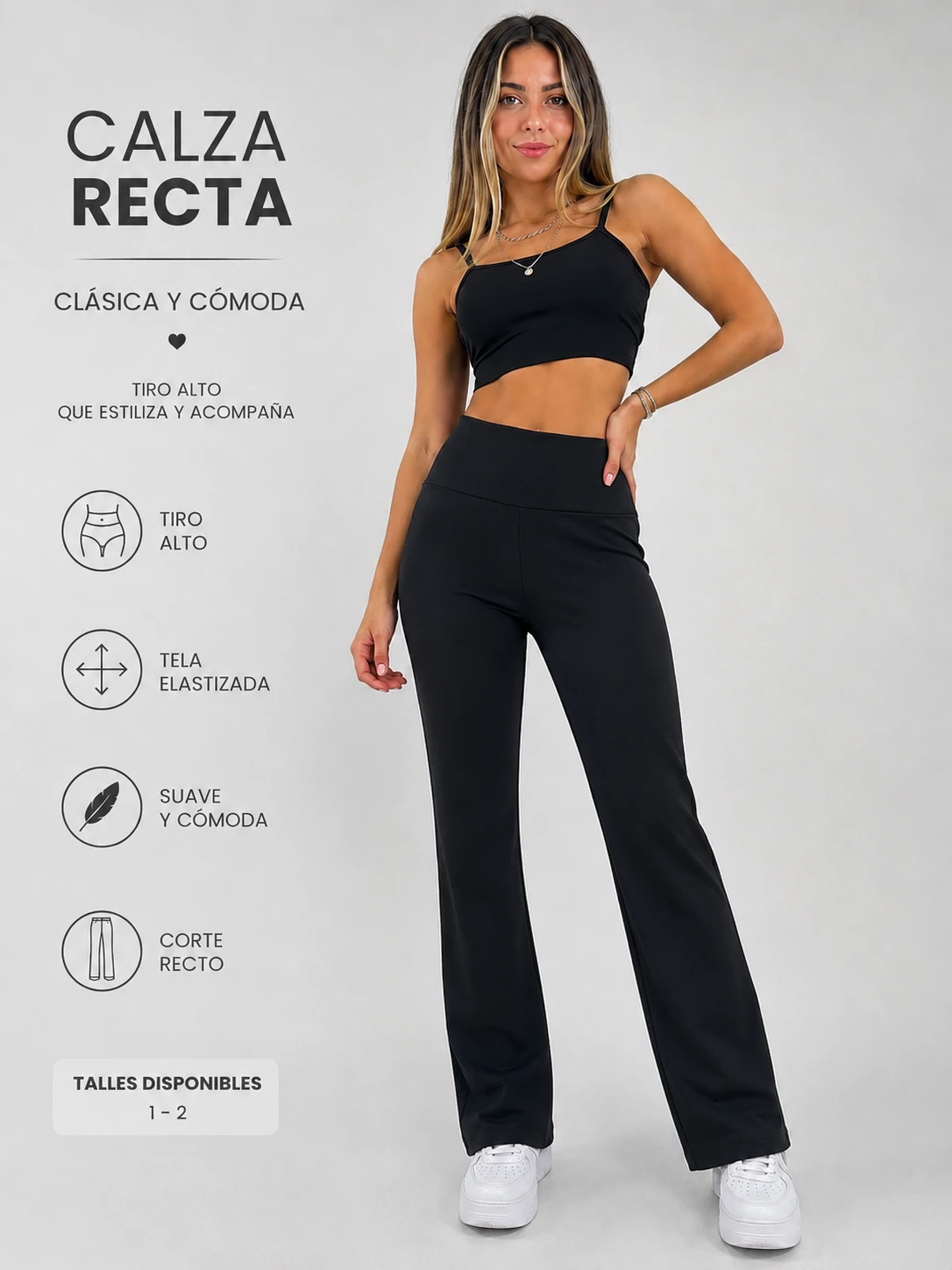 Calza Pantalón Mujer Recta Tiro Alto Licra Super Action
